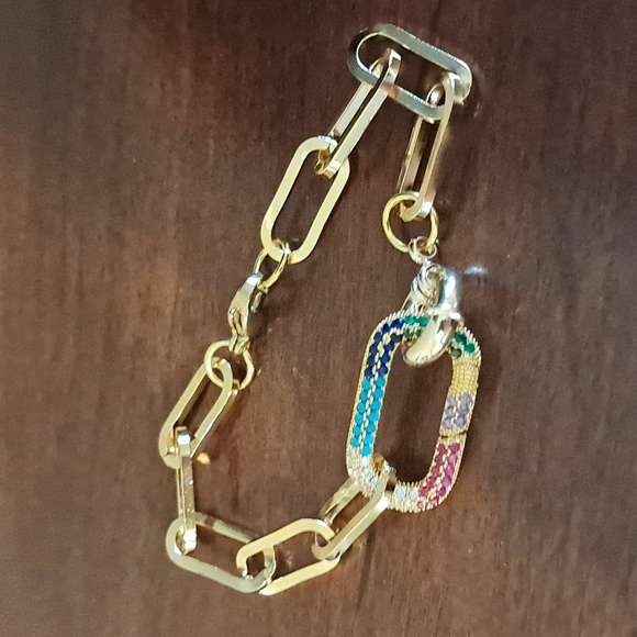 Elegant Gold Multicolor Link Bracelet - Picture 2 of 4